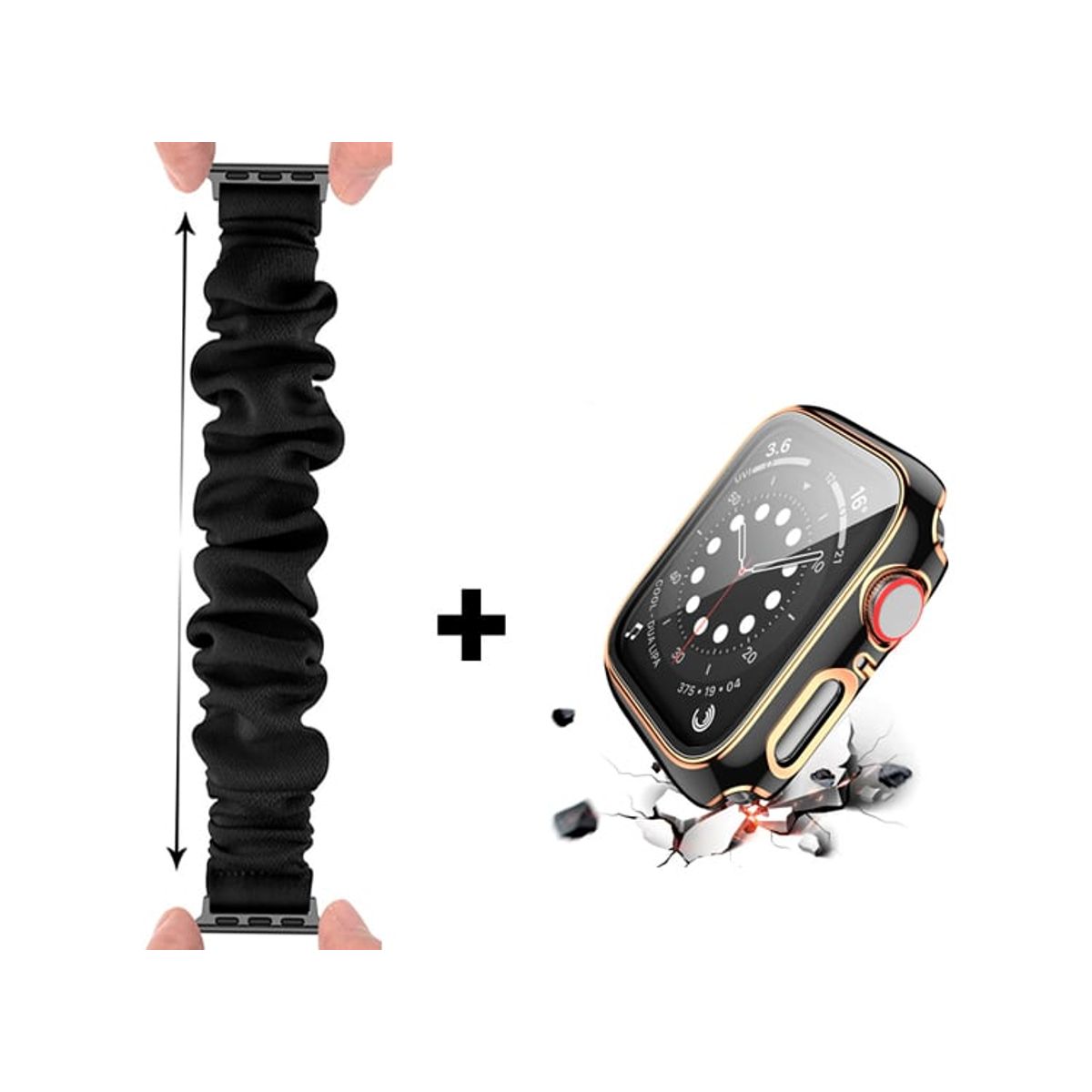 GENERICO - Correa Elástica + Case Bumper Metalizado para Apple Watch 42mm - Negro