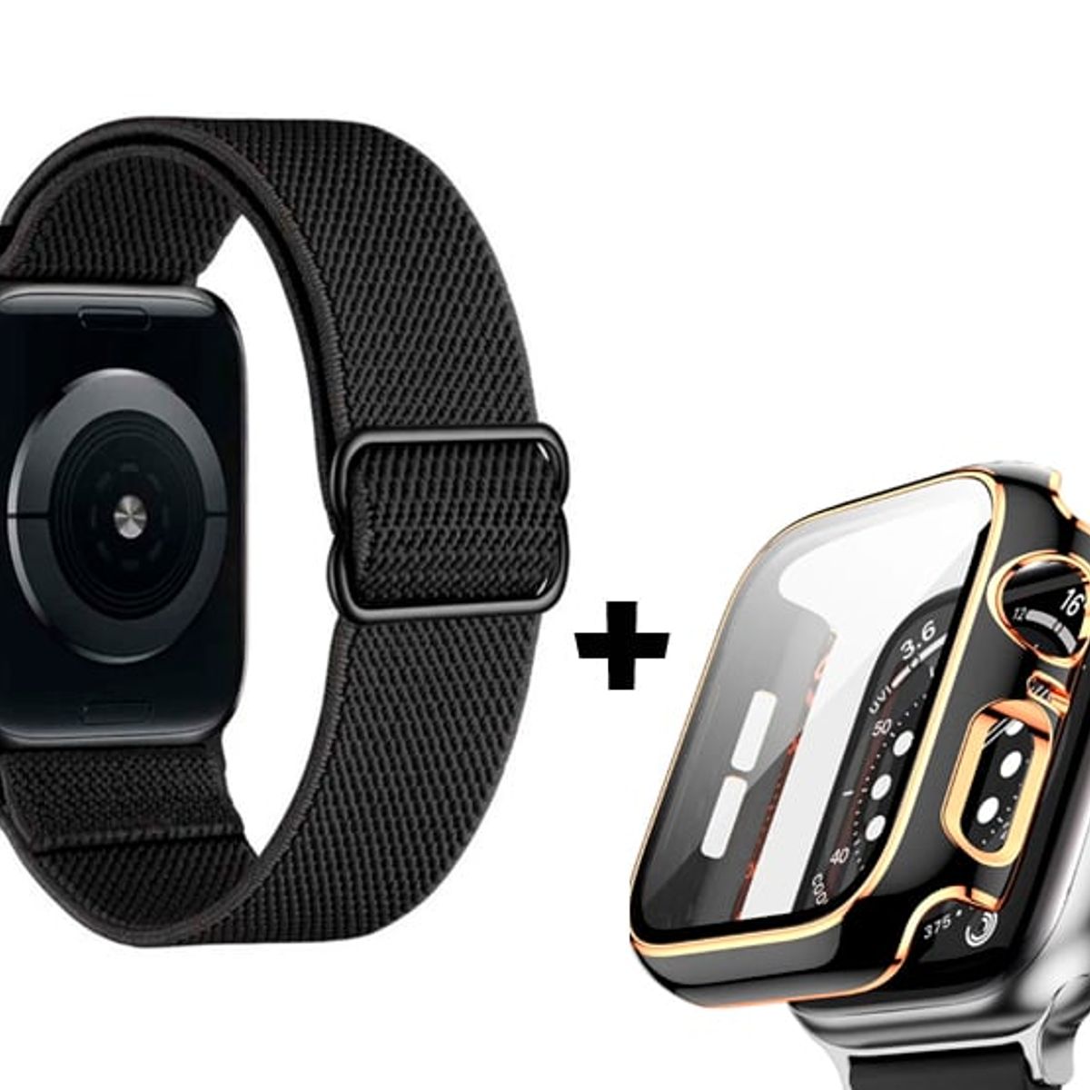 GENERICO - Correa Nylon + Case Bumper para Apple Watch 38mm - Negro