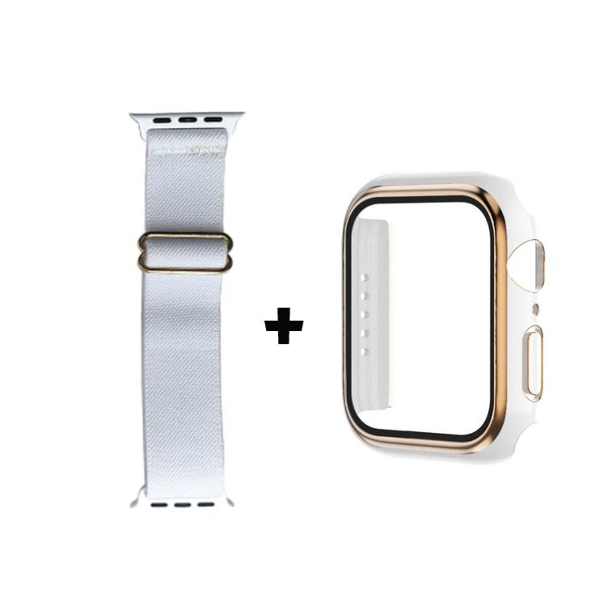 GENERICO - Correa Nylon + Case Bumper para Apple Watch 45mm - Blanco