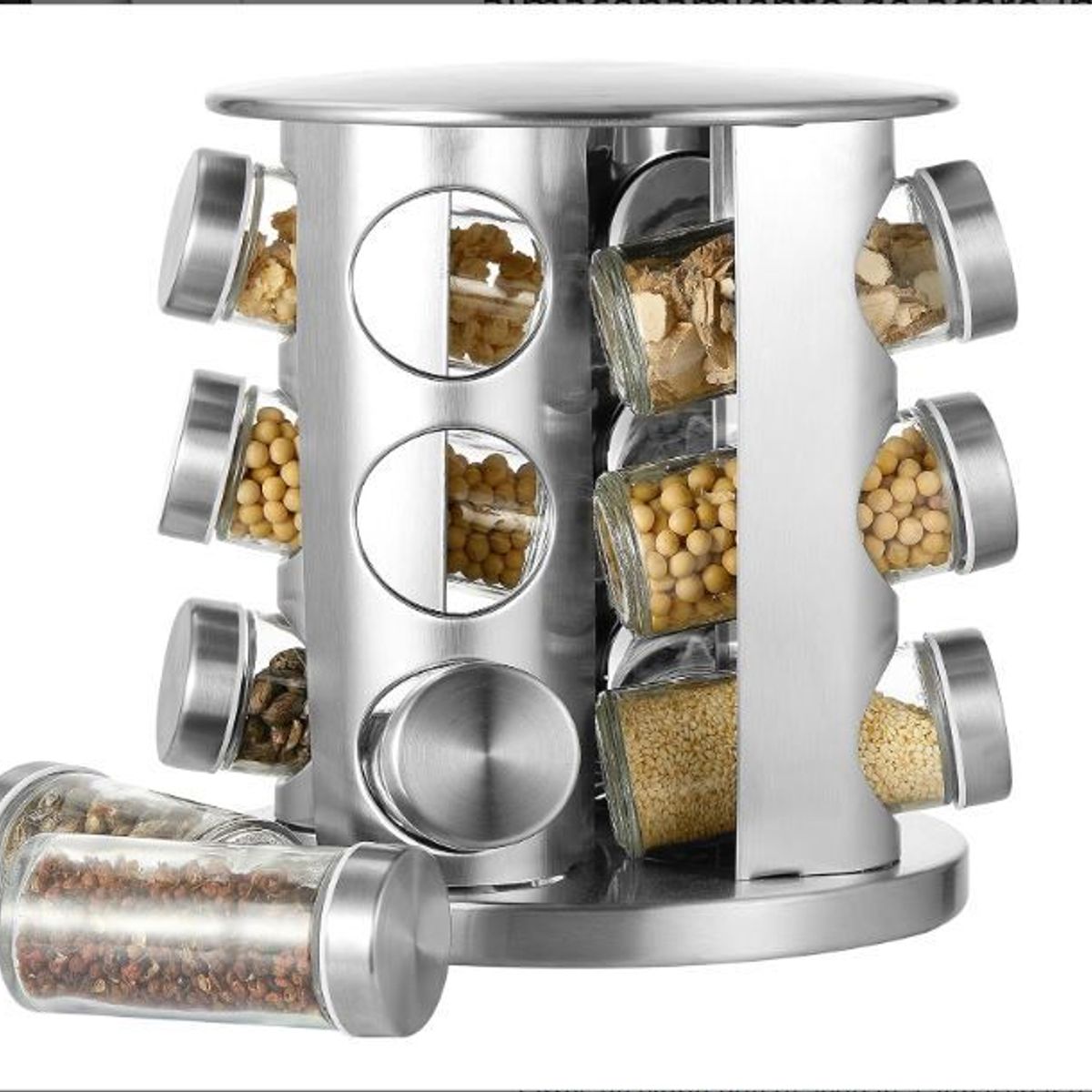 GENERICO - Condimentero Giratorio Acero Inoxidable 12 Tarros
