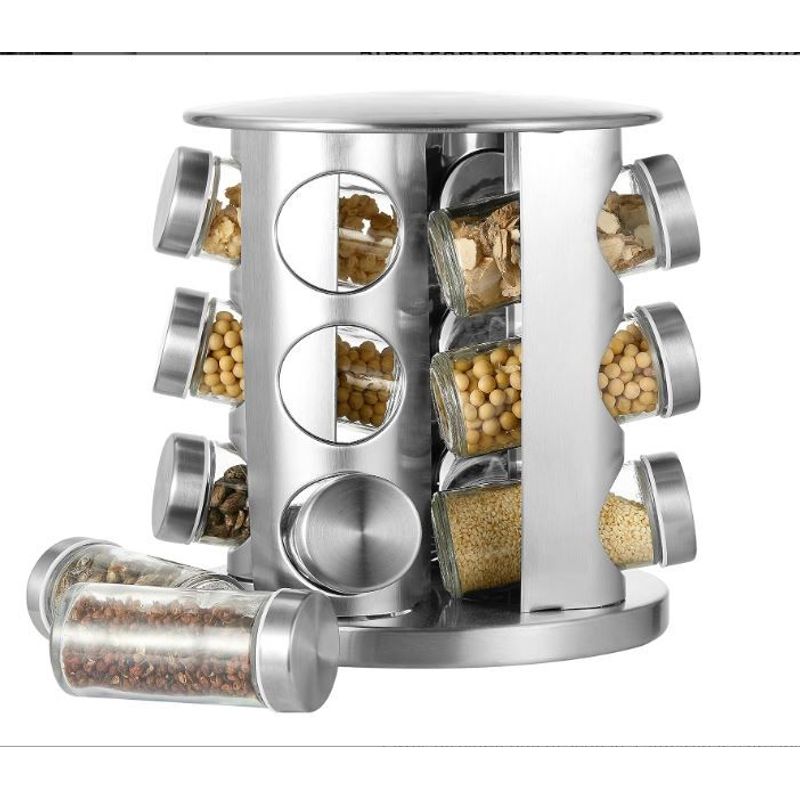 GENERICO - Condimentero Giratorio Acero Inoxidable 12 Tarros