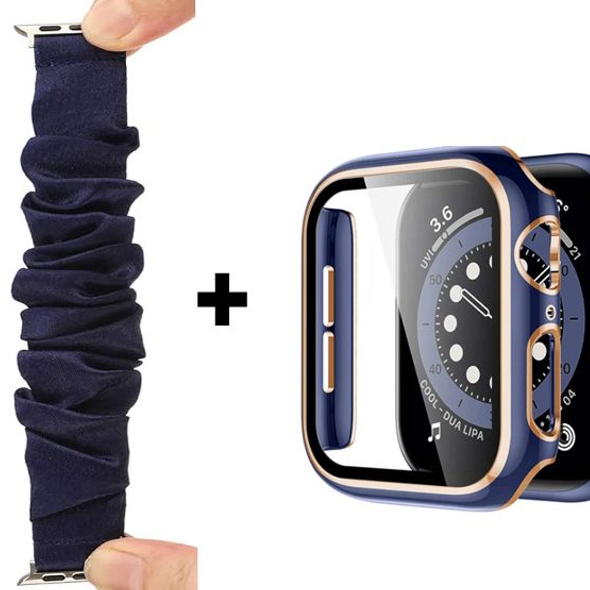 GENERICO - Correa Elástica + Case Bumper Metalizado para Apple Watch 38mm - Azul