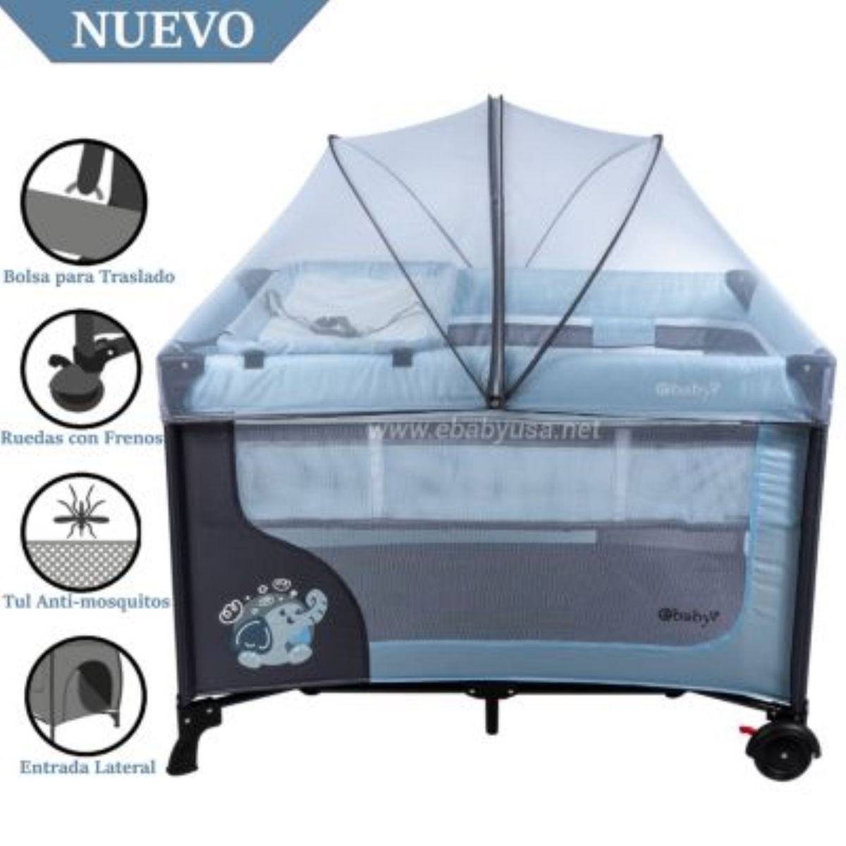 EBABY - Cuna Corral Ebaby con Cambiador Happy Dream Celeste