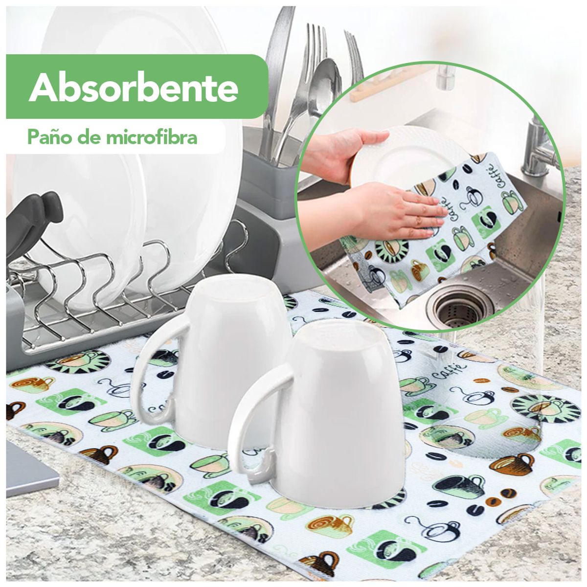 KELLER - Alfombrilla de Microfibra Escurridor Secador de Vajillas CaféVerde GP4