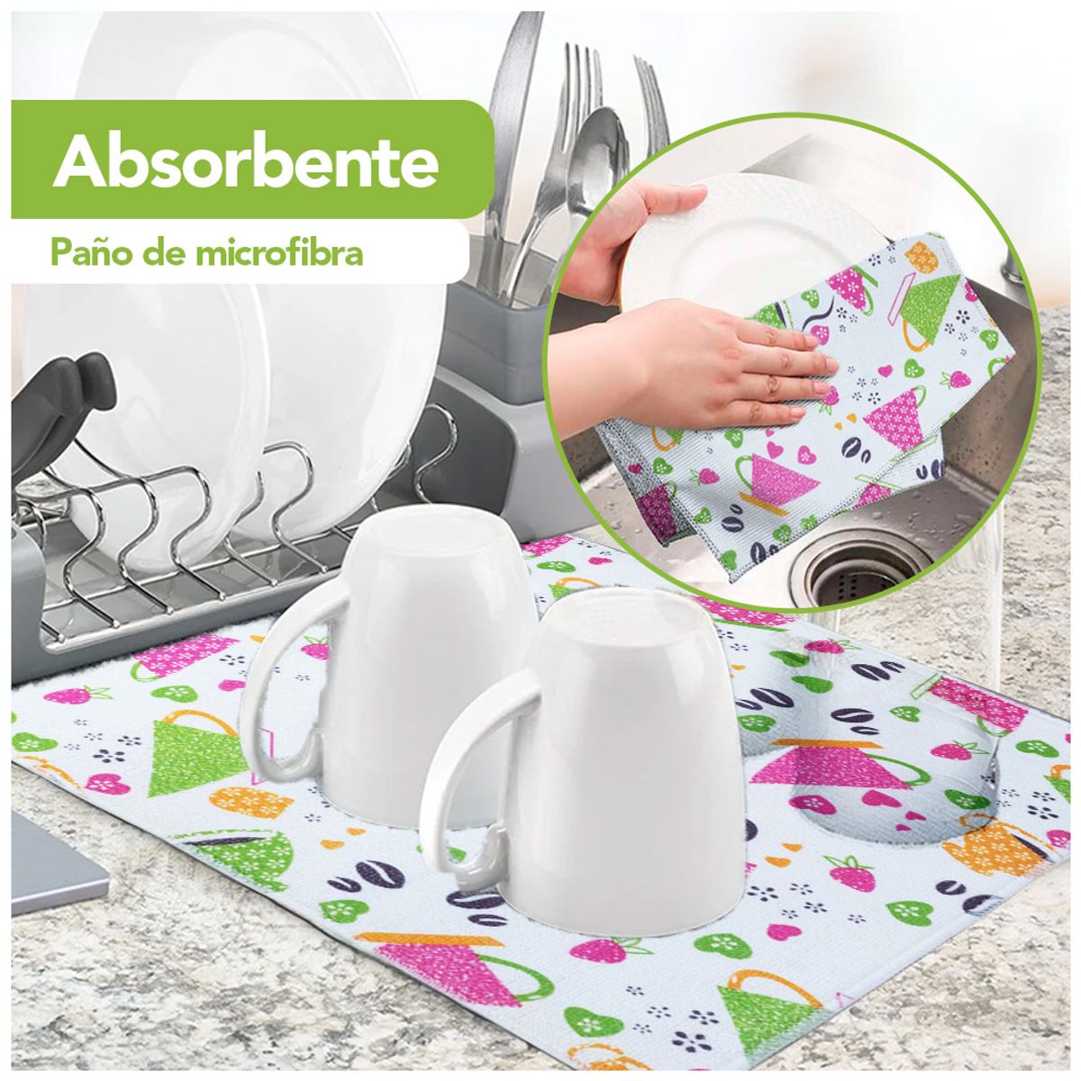 KELLER - Alfombrilla de Microfibra Escurridor Secador de Platos Vasos Tazas GP4