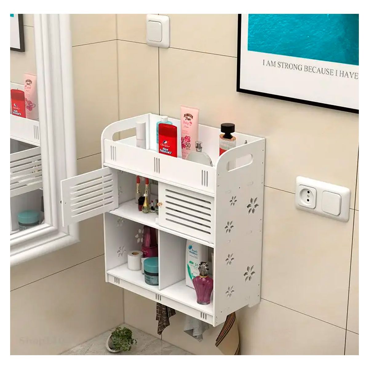 GRETAIL - Organizador Estante De Madera MDF Para Baño Con Puertas Shampoo Cepillo Toalla