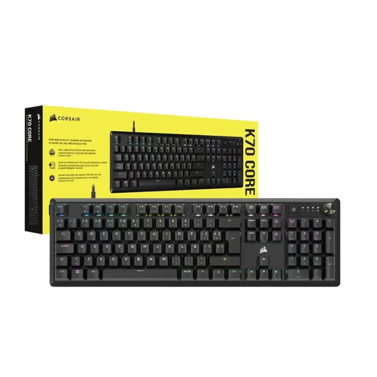 CORSAIR - Teclado Gamer Corsair K70RGB Core Mecanico Negro Español CH-910971E-SP