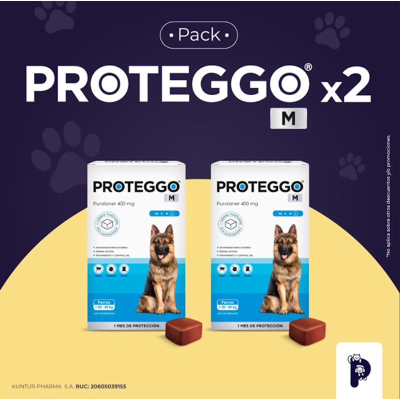 PROTEGGO - ANTIPULGAS PARA PERROS - 400 Mg. DE 20 A 40 kg - PACK X 2