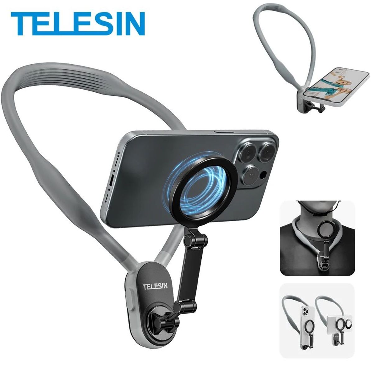 TELESIN - Soporte Magsafe de Cuello para grabación POV con iPhone o Smartphone