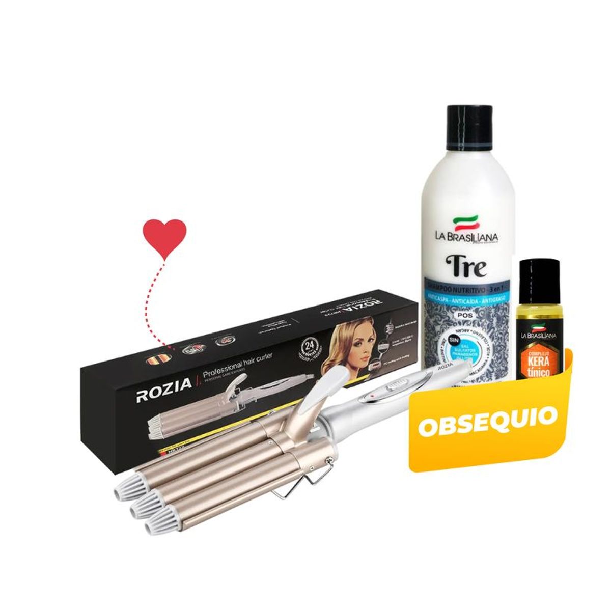 GENERICO - Pack Rizadora Rozia más Shampoo TRE 3 en 1 + Regalo