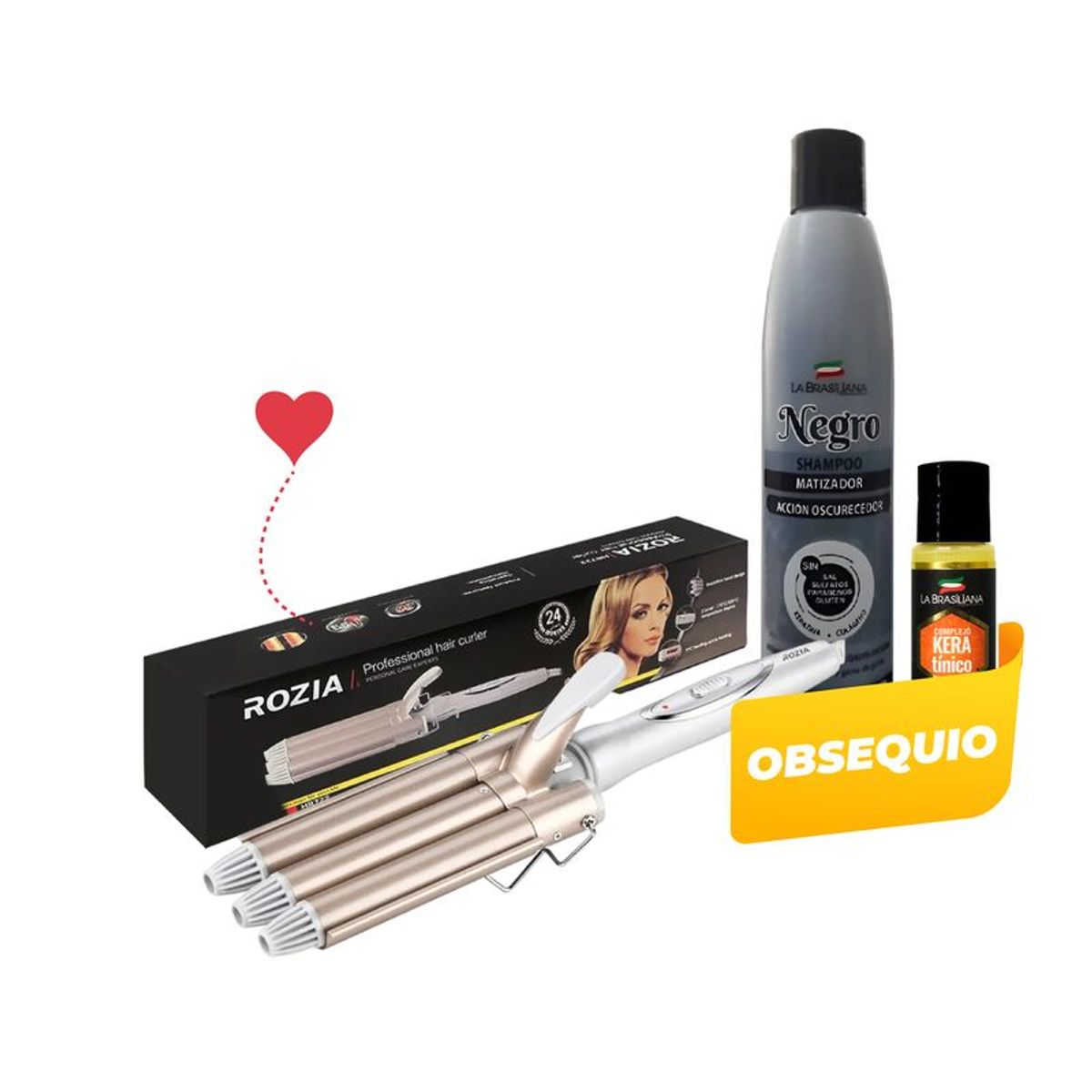 GENERICO - Pack Rizadora Rozia más Shampo Matizador Negro + Regalo
