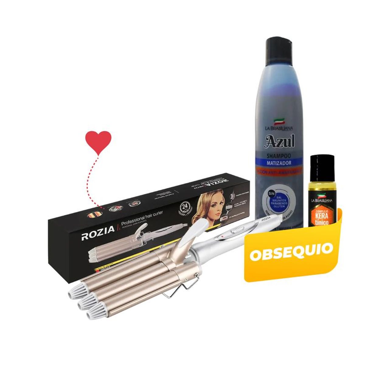 GENERICO - Pack Rizadora Rozia más Shampo Matizador Azul + Regalo