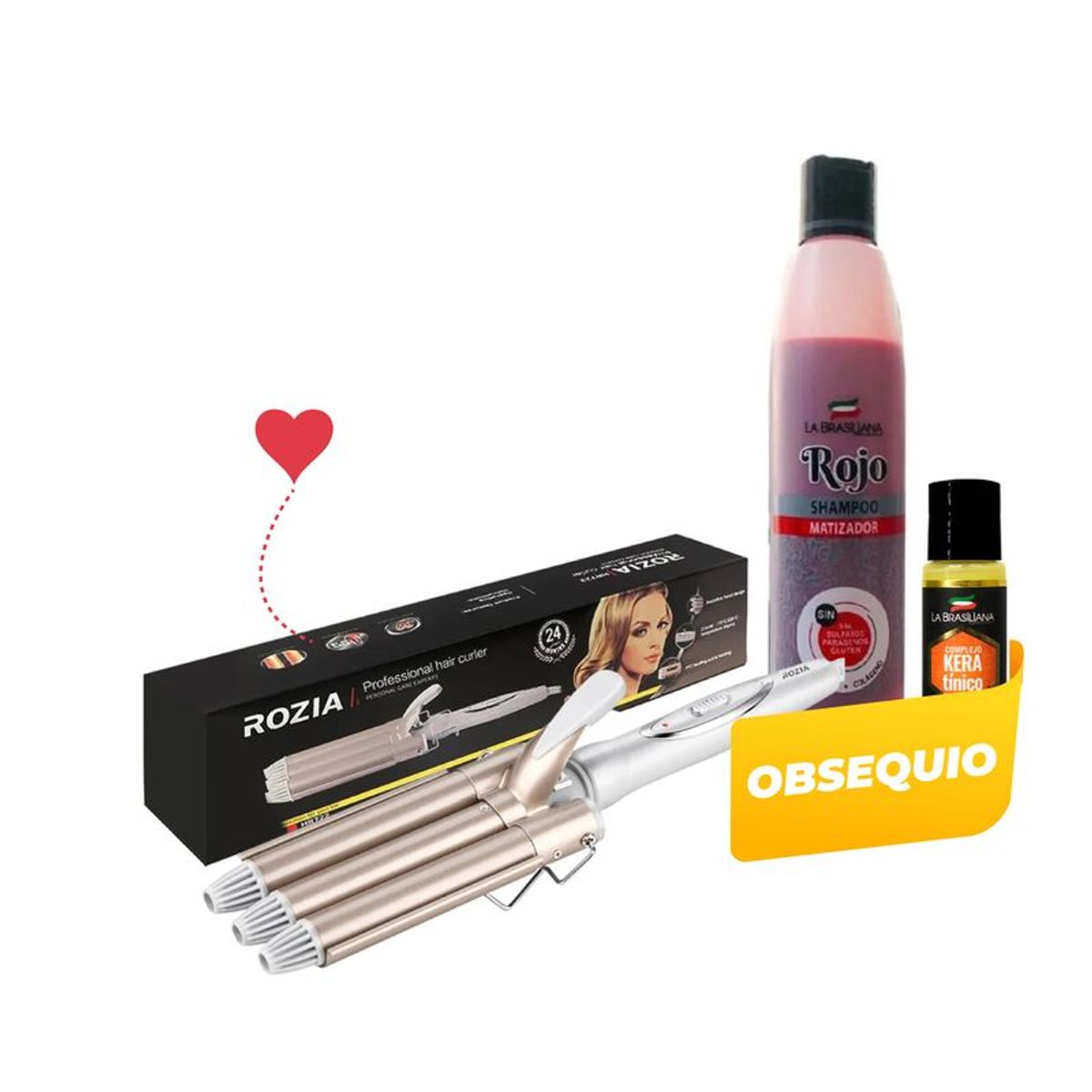 GENERICO - Pack Rizadora Rozia más Shampo Matizador Rojo + Regalo