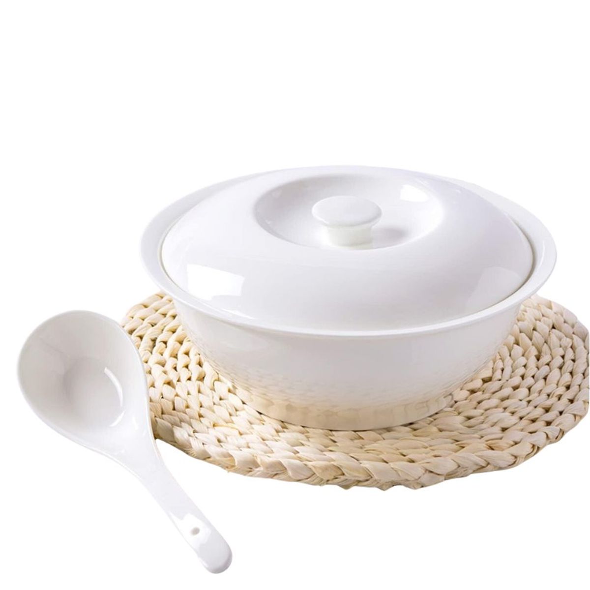 HYGGE - Cacerola Sopera con Tapa de Cerámica Blanca