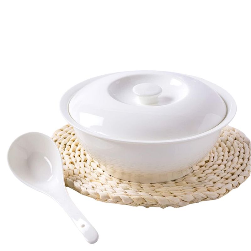 HYGGE - Cacerola Sopera con Tapa de Cerámica Blanca