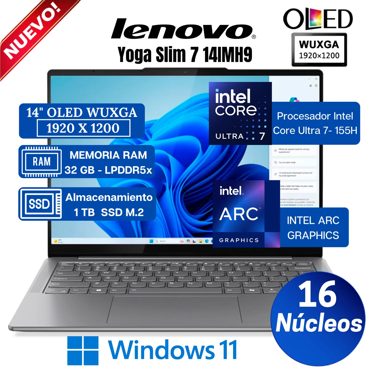 LENOVO - Laptop Lenovo Yoga Slim 7 14IMH9 14" WUXGA OLED, Core Ultra 7 155H, Ram 32GB, Ssd 1 TB, Win 11