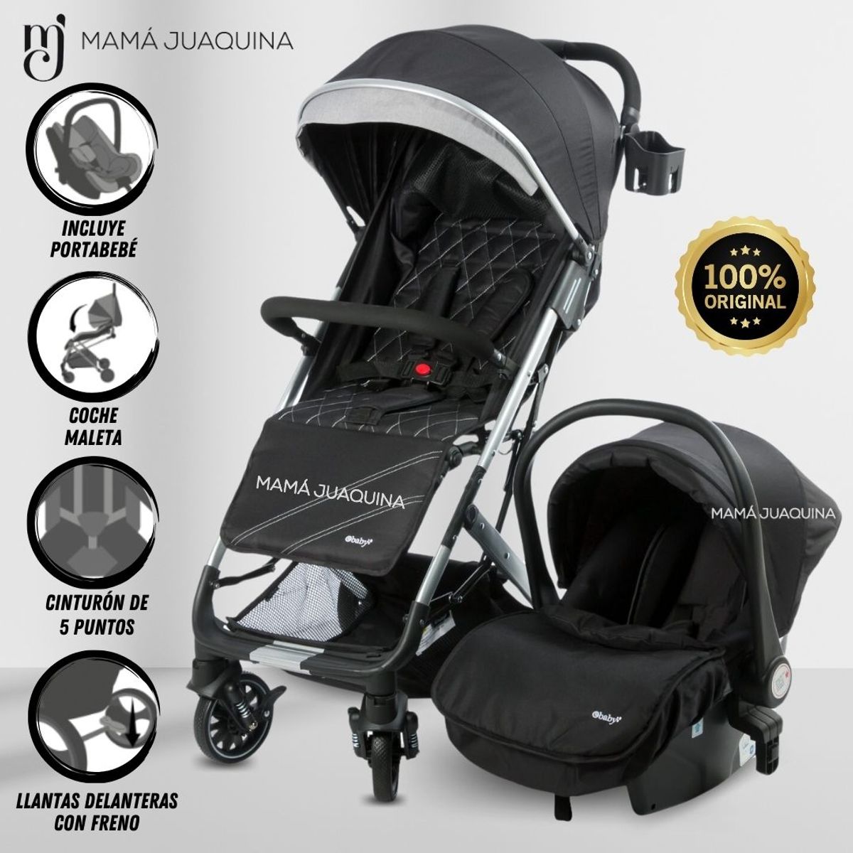 Baby - Coche Moisés Travel System «DOLCE PRAGA» Porta Bebé Black
