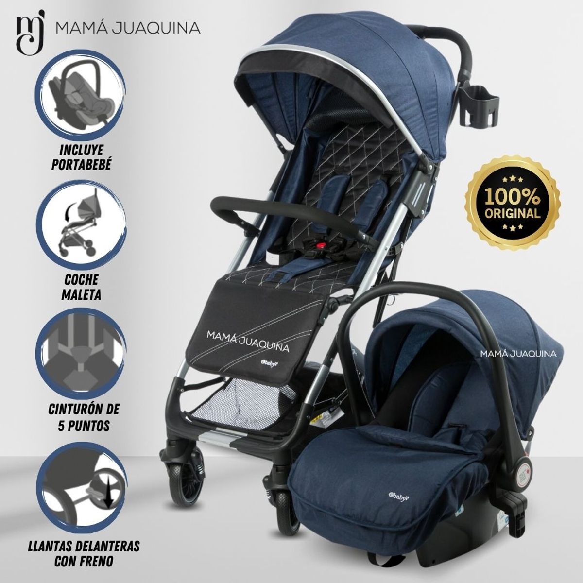 EBABY - Coche Moisés Travel System «DOLCE PRAGA» Porta Bebé Blue