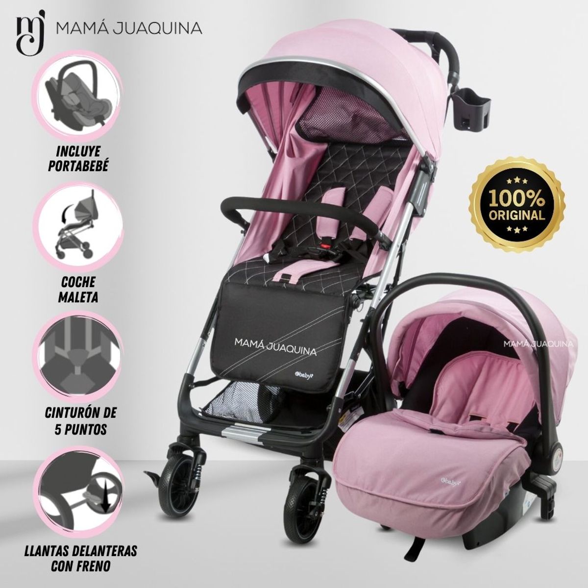 EBABY - Coche Moisés Travel System «DOLCE PRAGA» Porta Bebé Pink