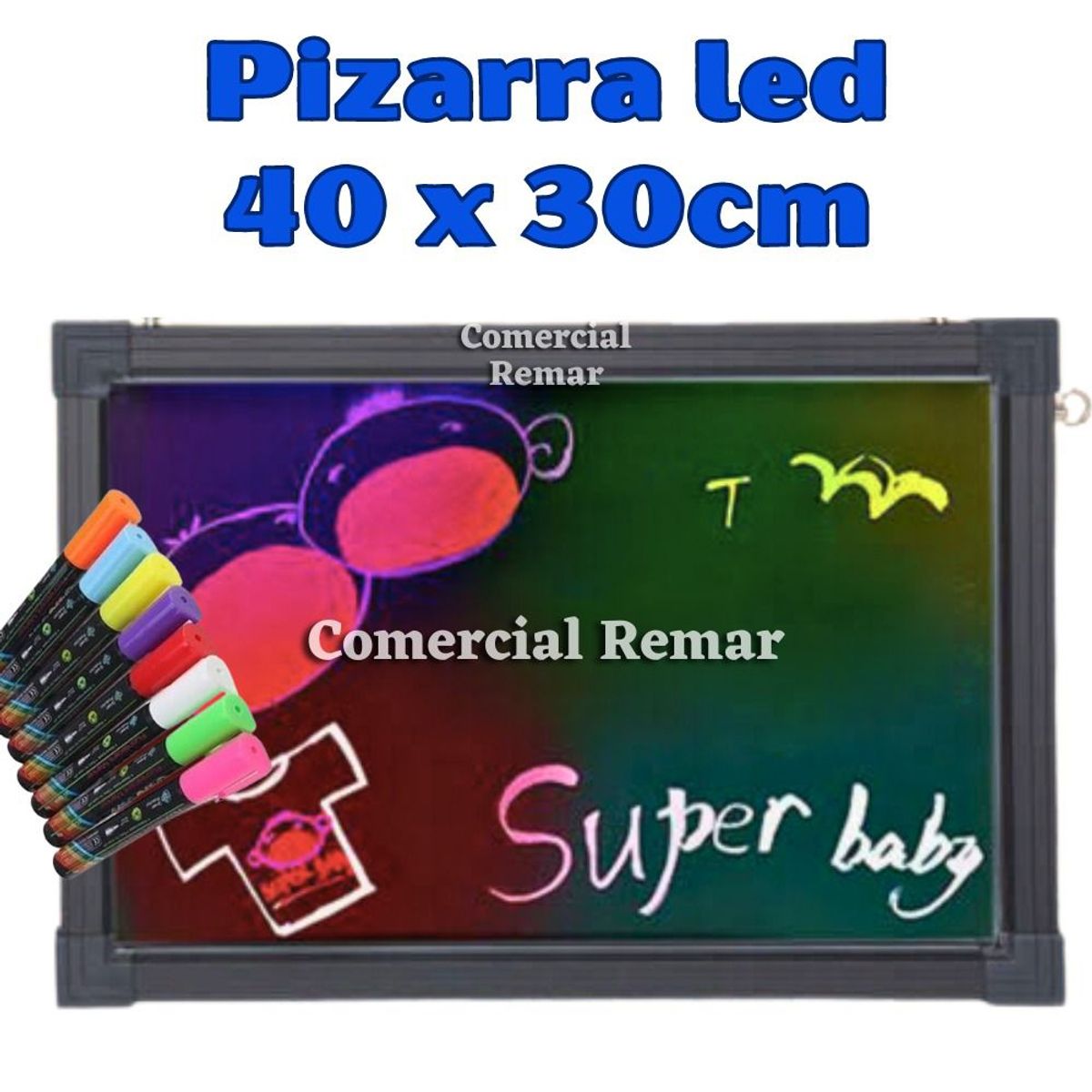 GENERICO - Pizarra Led 40x30cm con Luces para Negocio + 8 Plumones