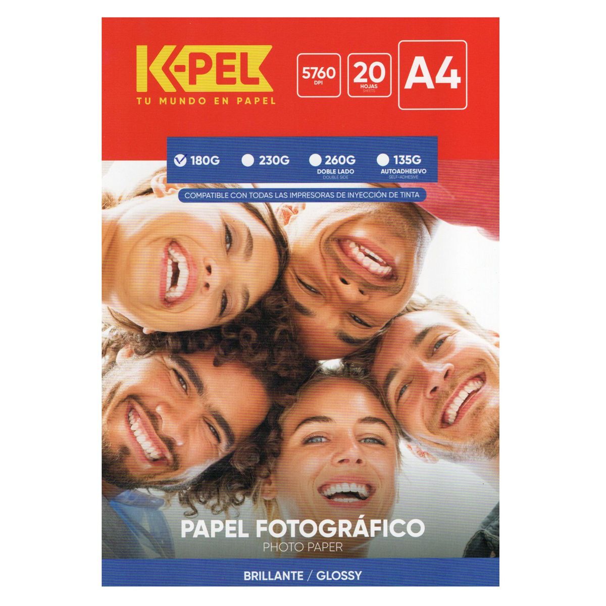 GENERICO - K-PEL Papel Foto Brillante 180 g X 20 hojas A4