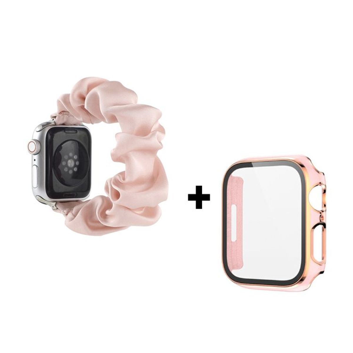 GENERICO - Correa Elástica Lisa + Case Bumper para Apple Watch 49mm - Nude