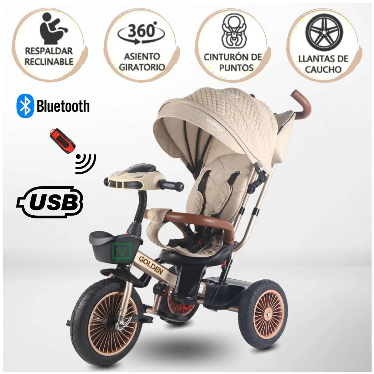 VOYAGE - Triciclo Guiador 3 En 1 «GOLDEN II NEW COLLECTION» USB Beige