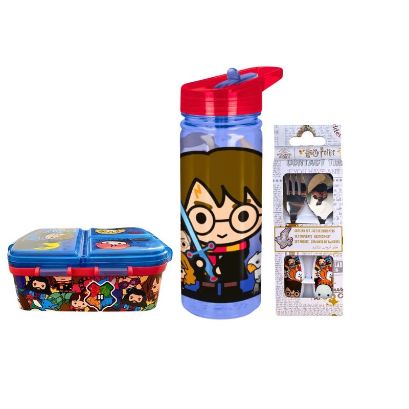HARRY POTTER - Pack Tomatodo 580 ml + Taper Lonchera + Cubiertos Harry Potter