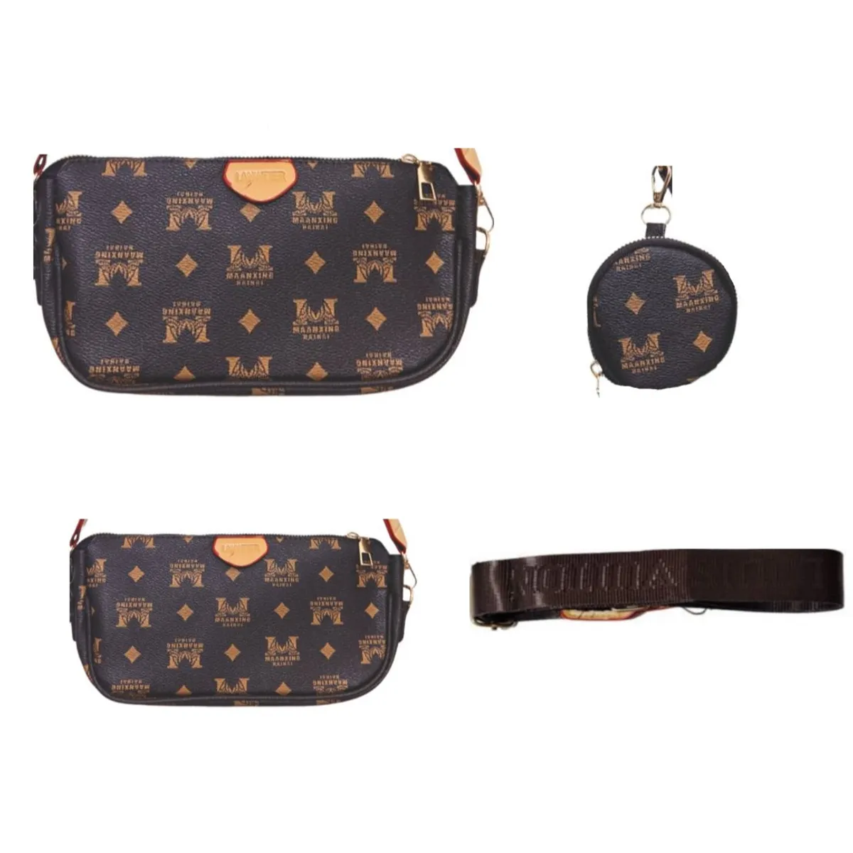 GENERICO - Cartera Bolso Monedero 3 en 1 Marrón