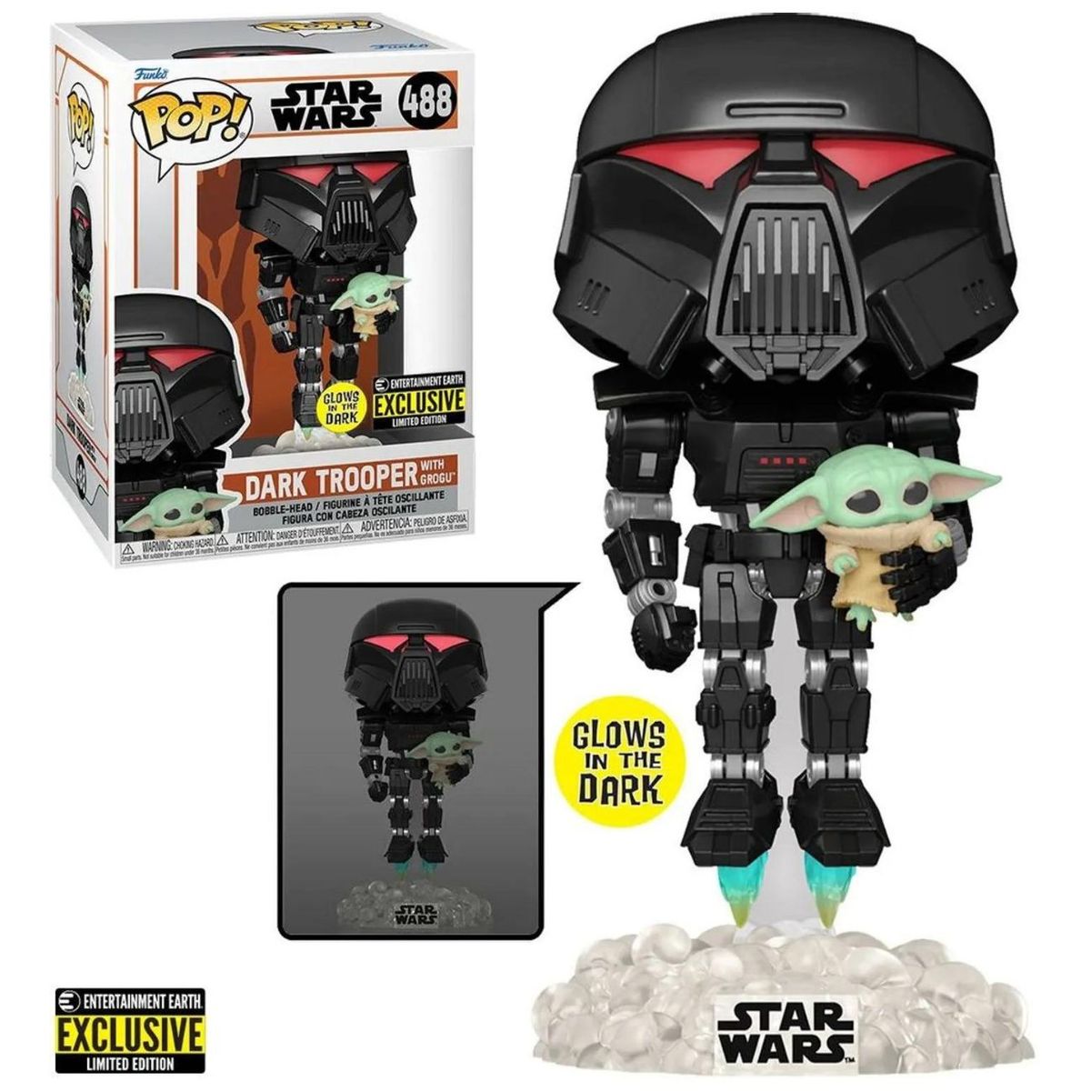 FUNKO - Funko Pop Mandalorian Dark Trooper Con Grogu The Child- Glow