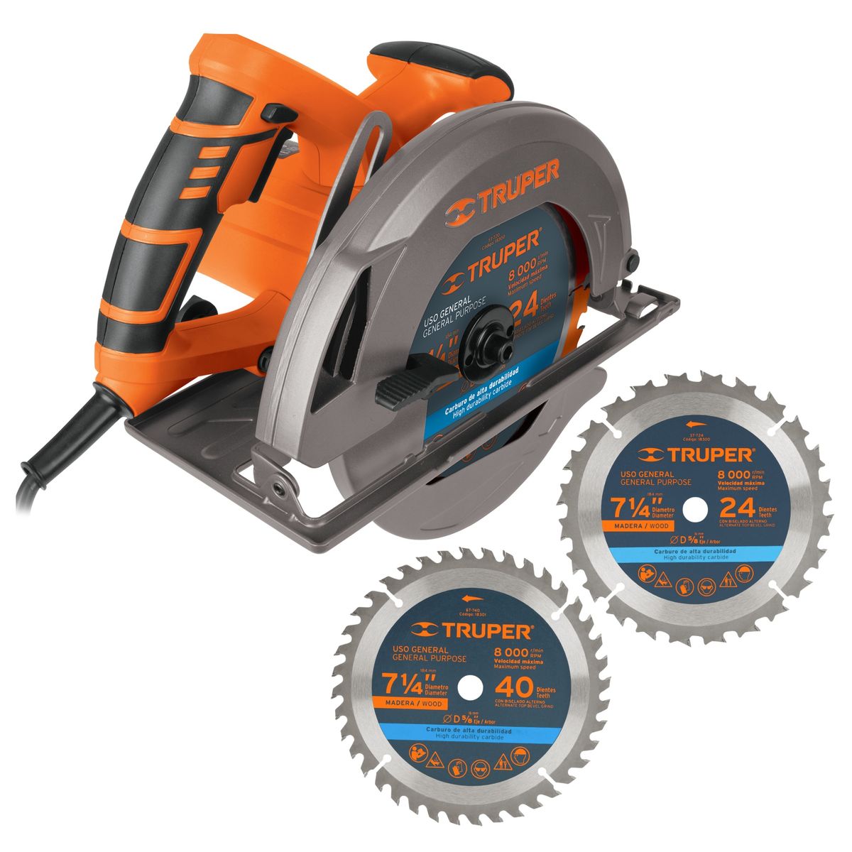 TRUPER - Combo Sierra Circular 1500W + 2 discos 7-1/4" Truper