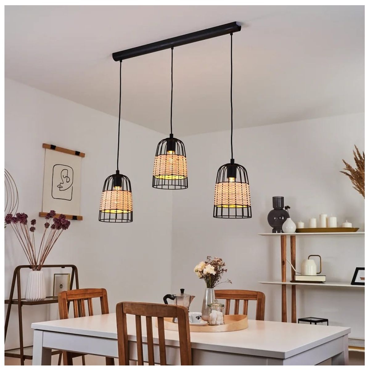 GENERICO - Lámpara colgante de mimbre natural