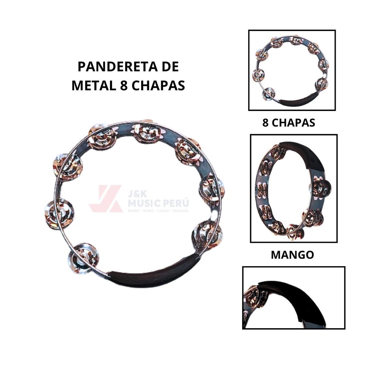 GENERICO - Pandereta de metal de 8 chapas c/ mango.