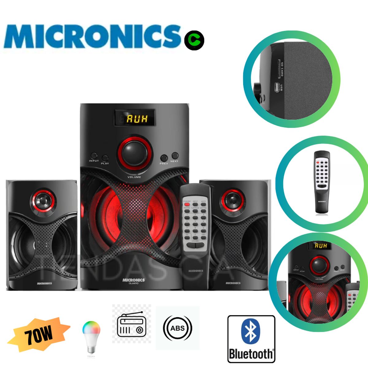 MICRONICS - Parlante 2.1 Micronics Olimpo MIC S7072BT Bluetooth, USB, FM
