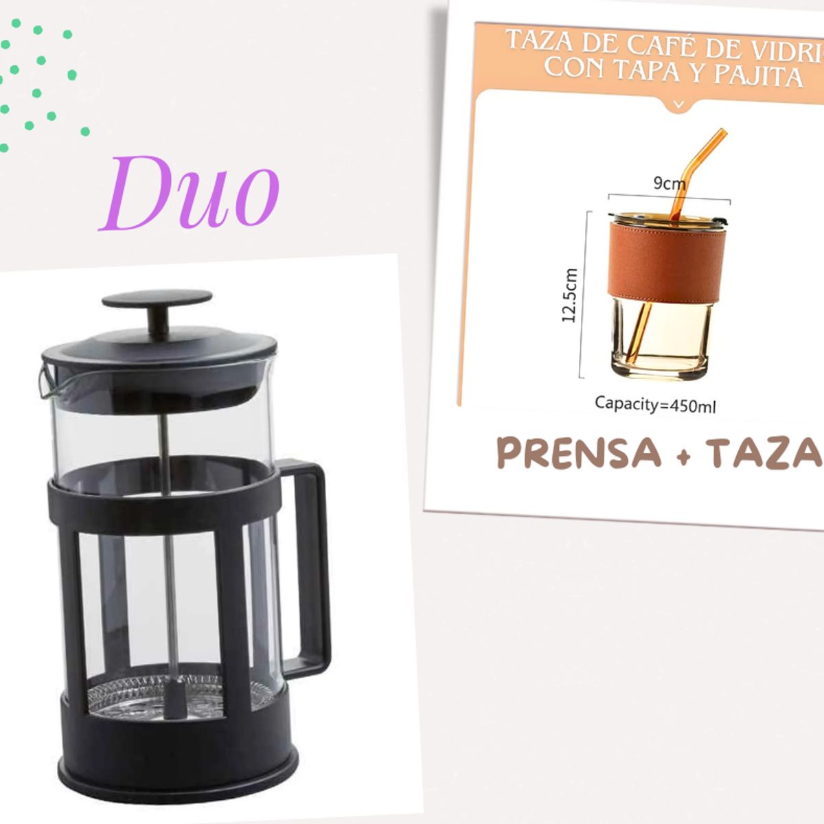 GENERICO - Cafetera prensa francesa 600ml + taza mug