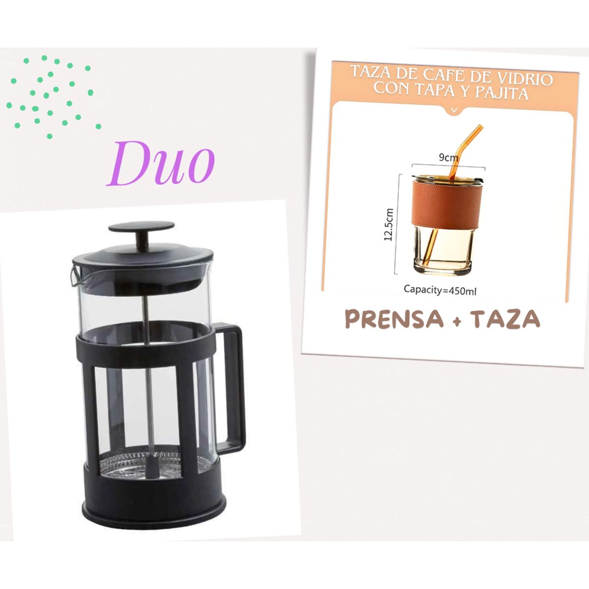 GENERICO - Cafetera prensa francesa 600ml + taza mug