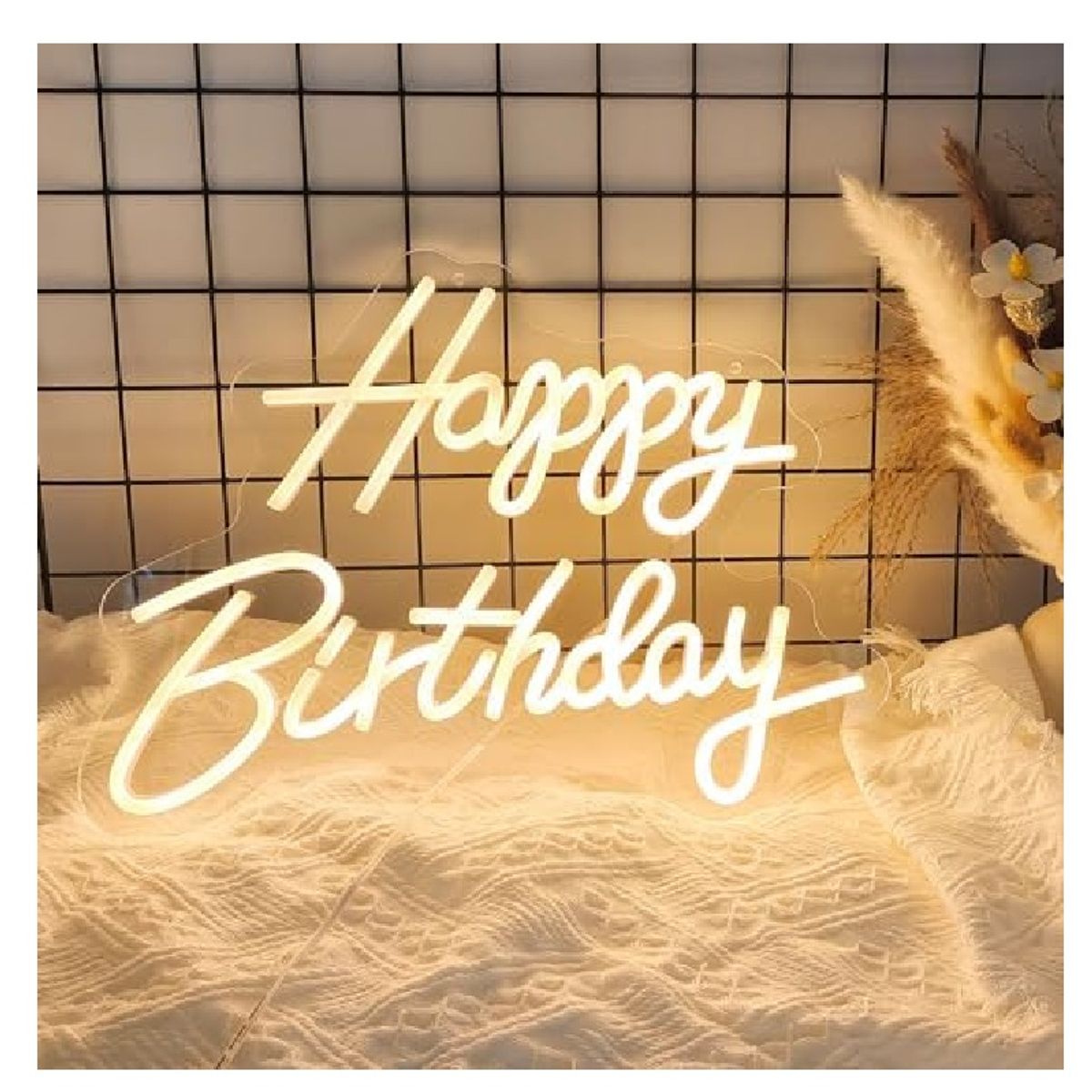 OEM - Letrero led neón fondo acrílico happy birthday color cálido