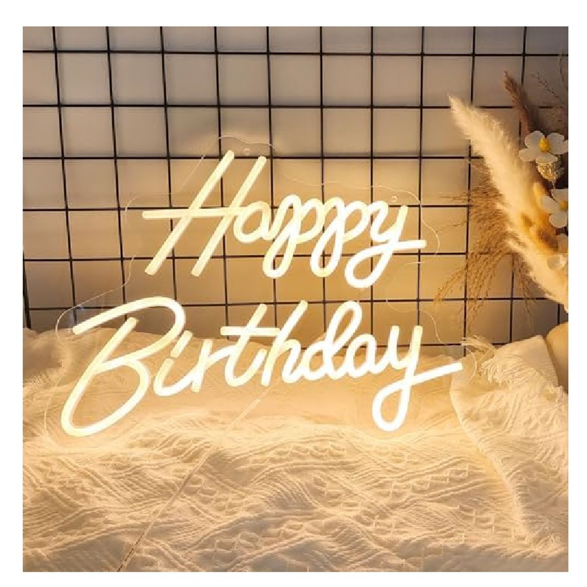 OEM - Letrero led neón fondo acrílico happy birthday color cálido