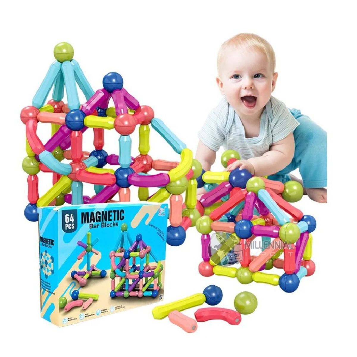 GENERICO - Set Educativo de Bloques Magnéticos de 64 piezas