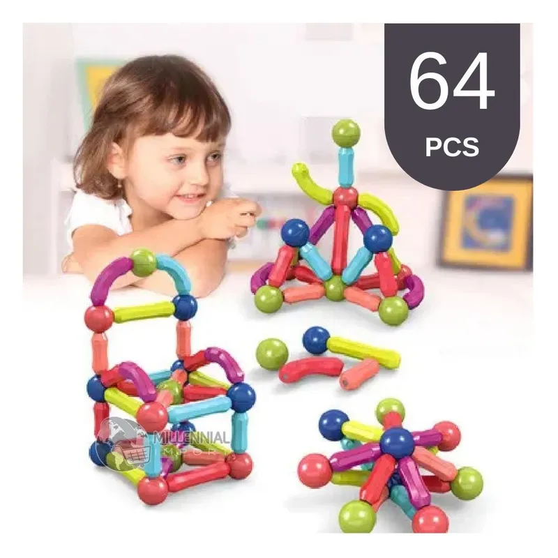 GENERICO - Juego de Construcción Bloques magnéticos de 64 piezas