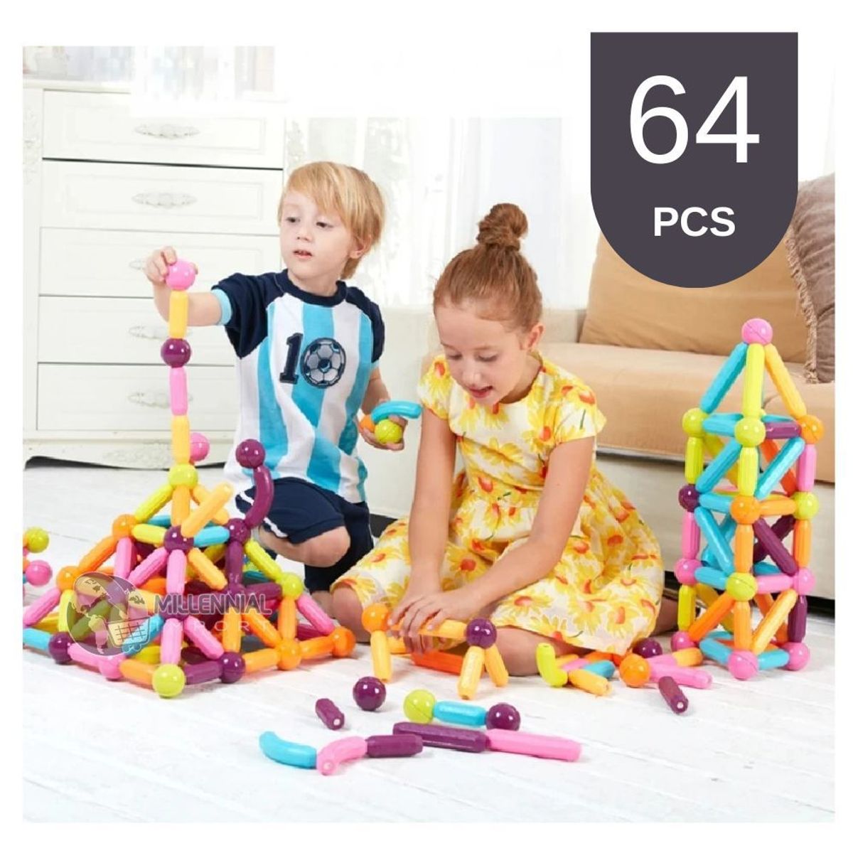 GENERICO - Bloques de Construcción Magnéticos de 64 Pcs