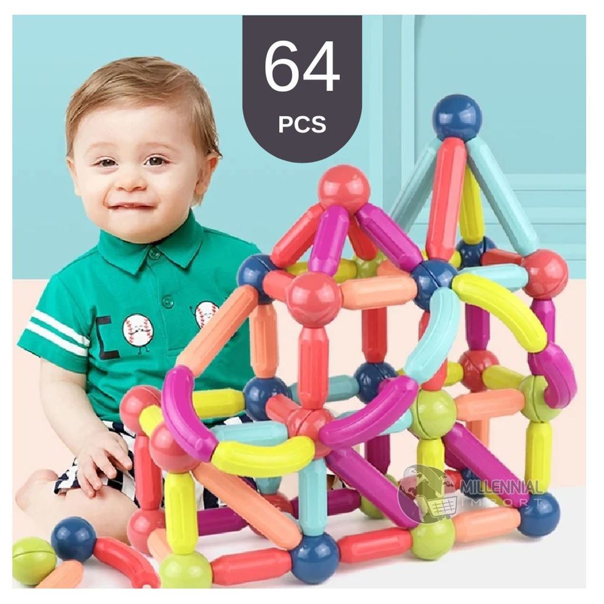 GENERICO - Bloques Magnéticos 64 Piezas