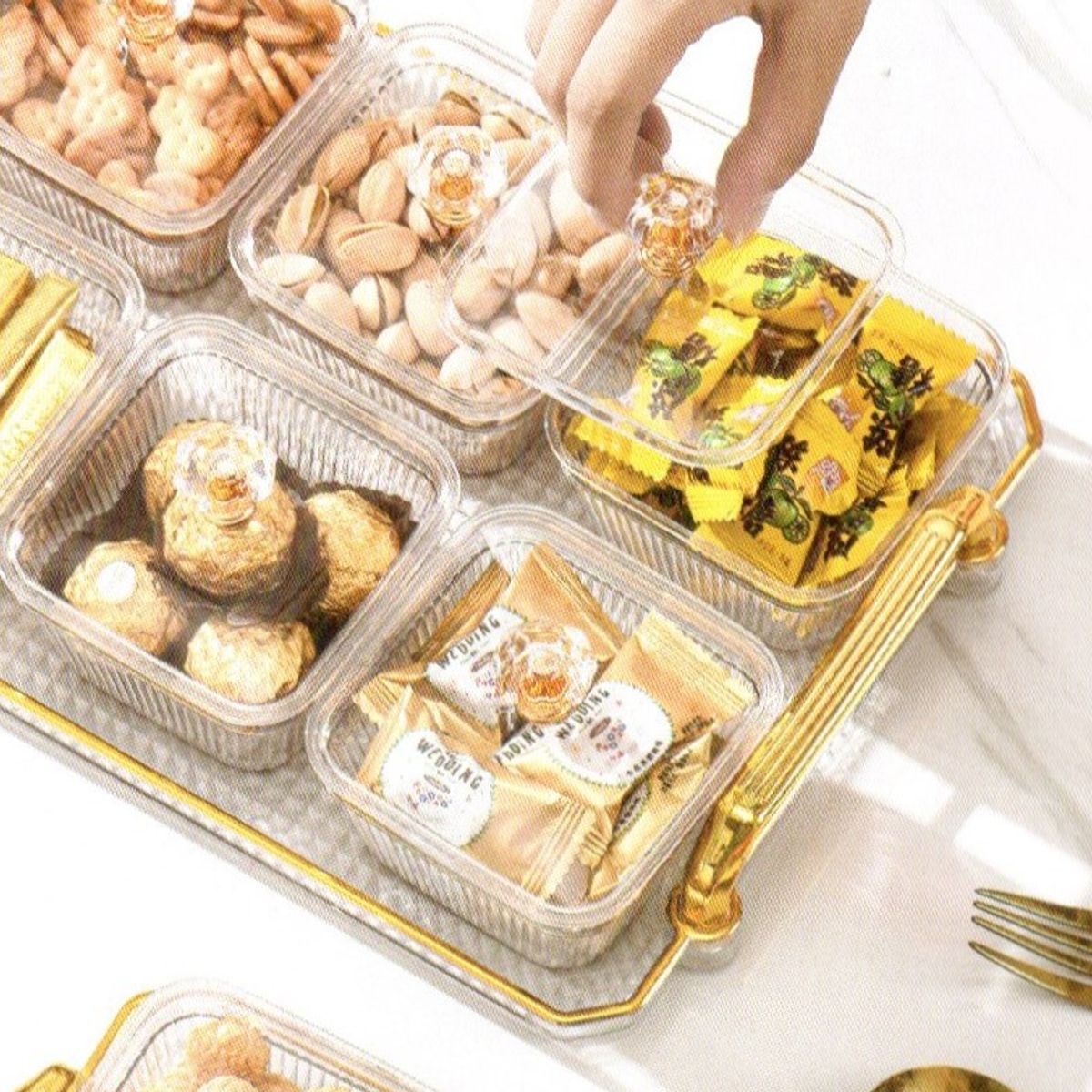 GENERICO - Bandeja para Piqueos con 6 recipientes con tapa