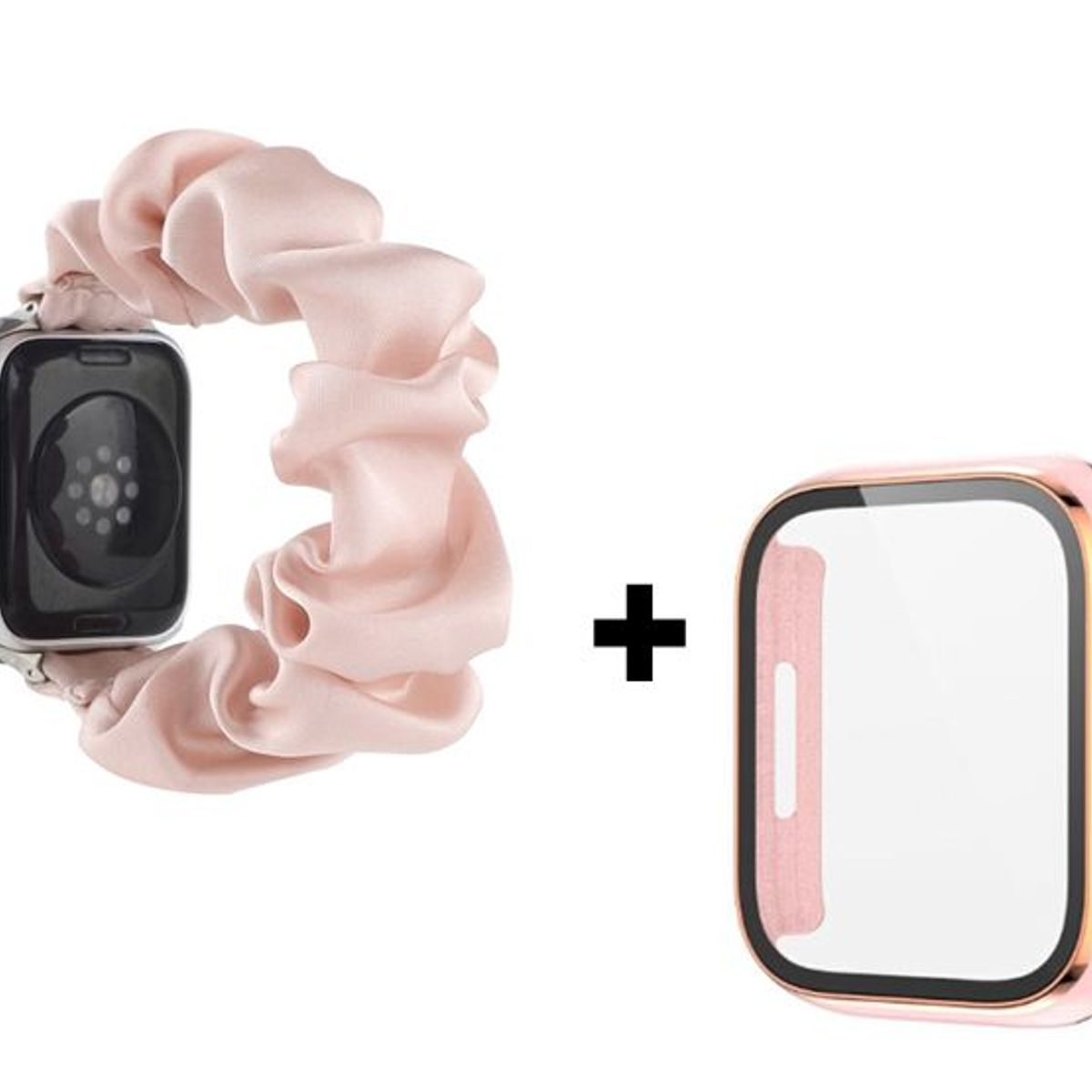 GENERICO - Correa Elástica Lisa + Case Bumper para Apple Watch 49mm - Nude