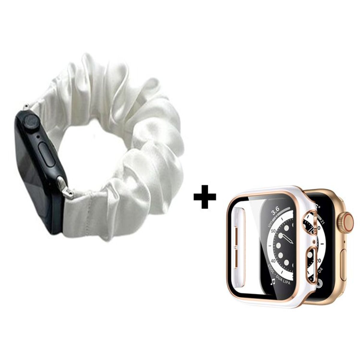 GENERICO - Correa Elástica Lisa + Case Bumper para Apple Watch 45mm - Blanco
