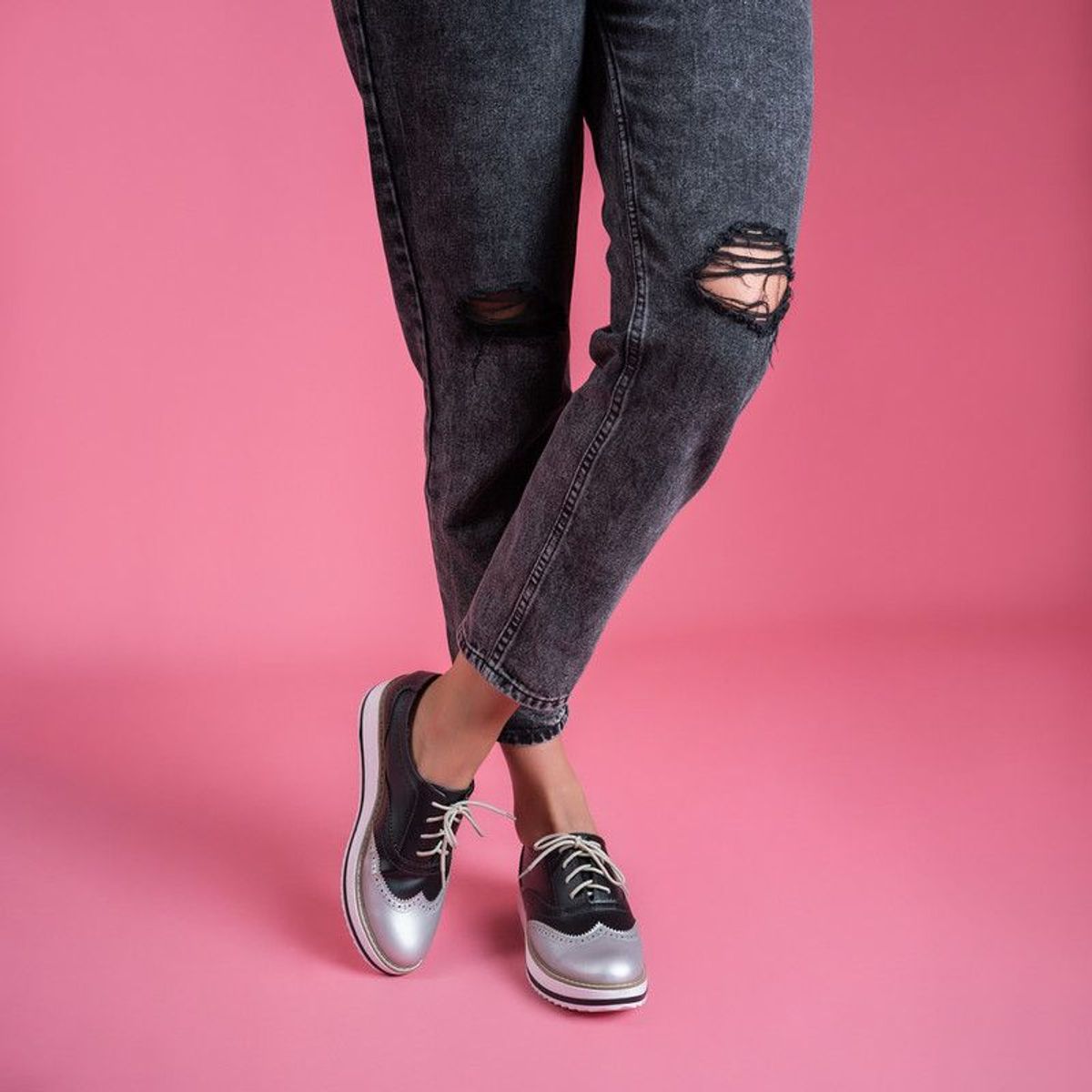 KAWKI - ZAPATOS DE MUJER OXFORD DIVERSION NEGRO PUNTA PLATA