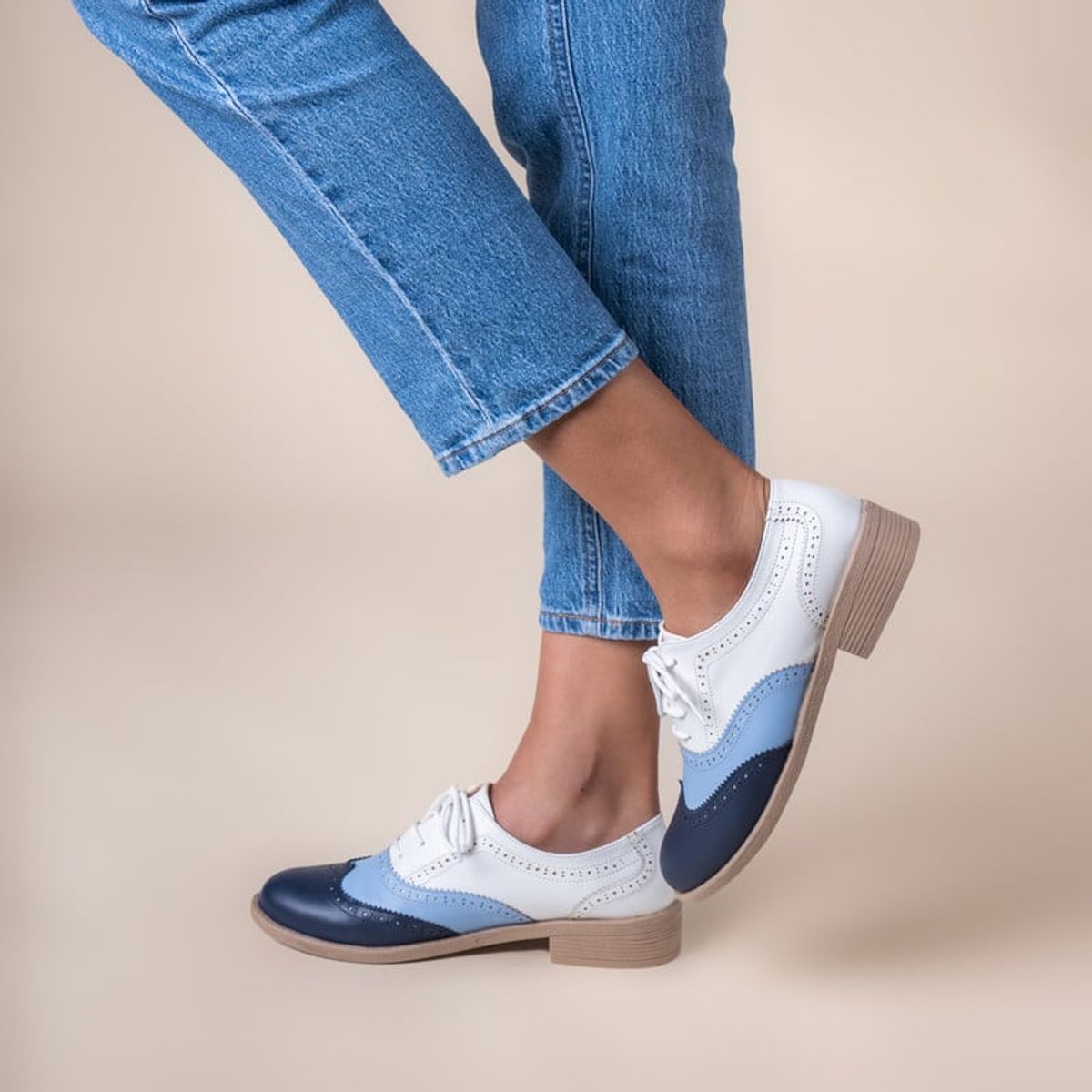 KAWKI - ZAPATOS DE MUJER OXFORD DIVERSION AZUL CELESTE BLANCO