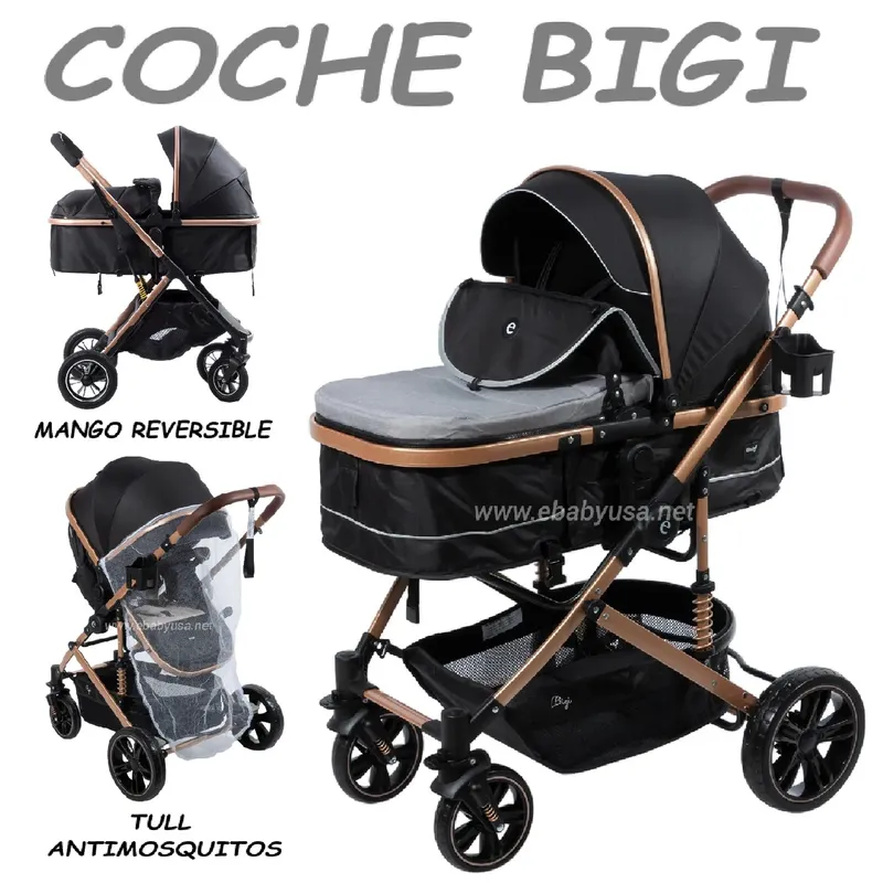 EBABY - Coche Cuna Moises de Lujo Bigi Ebaby -Plomo