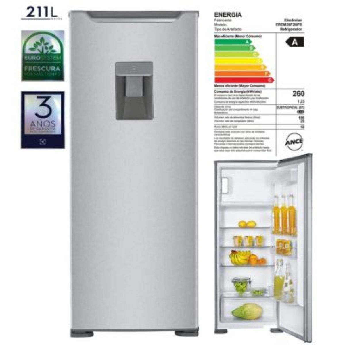 ELECTROLUX - Refrigeradora Frost 211Lts ERDM26F2HPS Gris