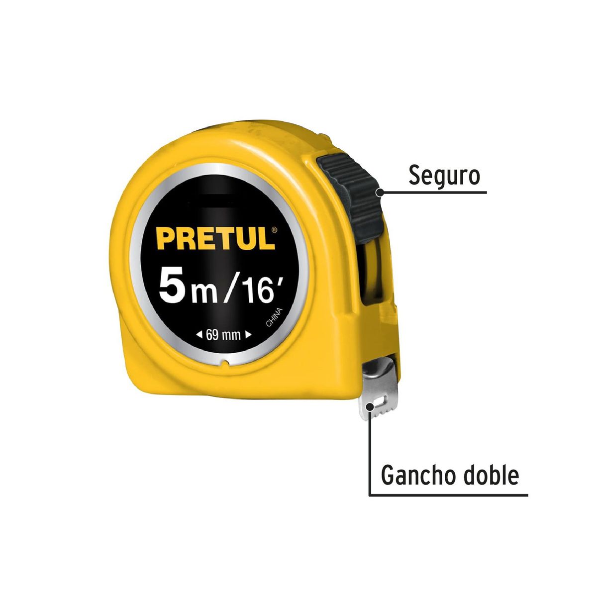 PRETUL - Wincha Cinta Métrica 5 metros Amarillo PRETUL